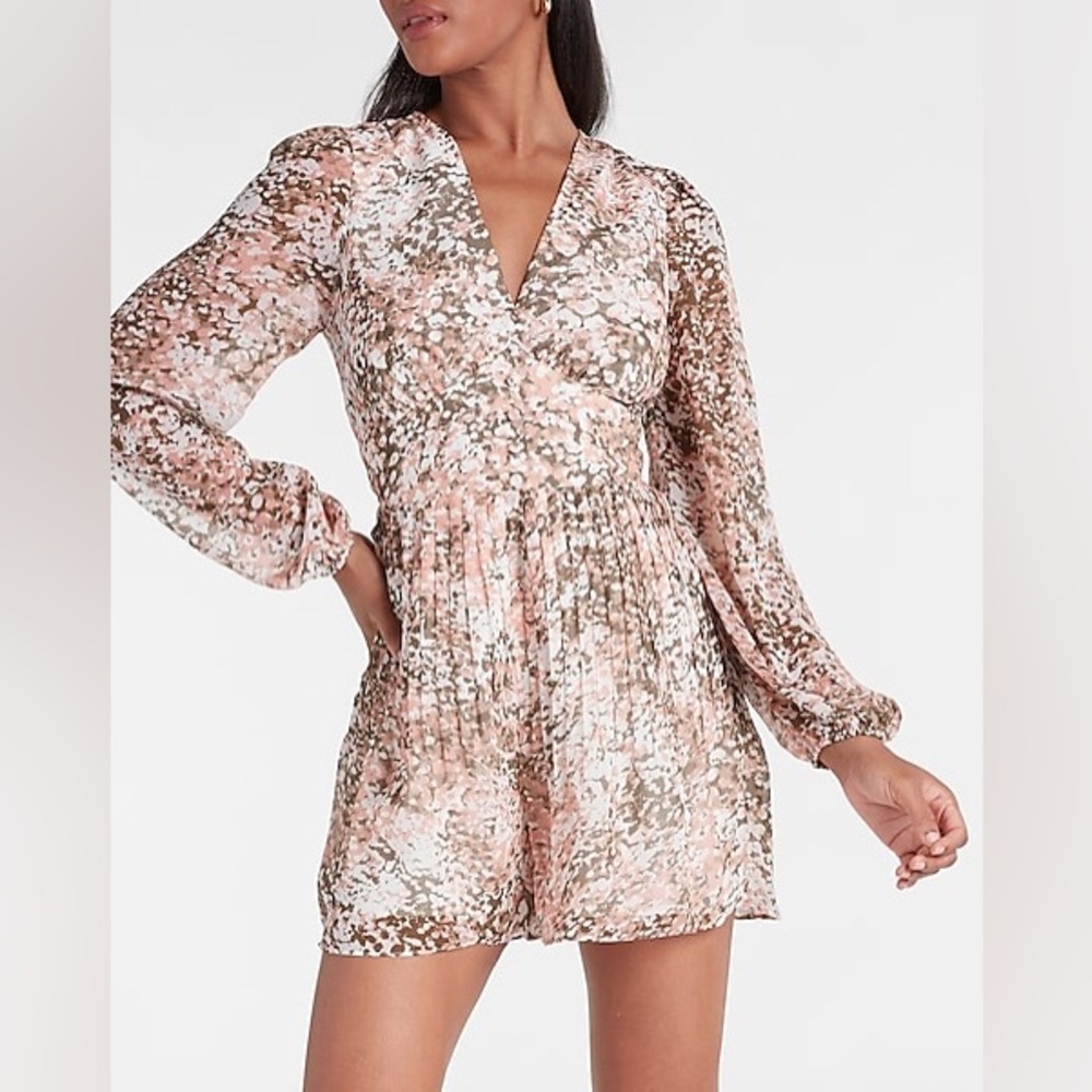Express Abstract Print Pleated Button Front Romper